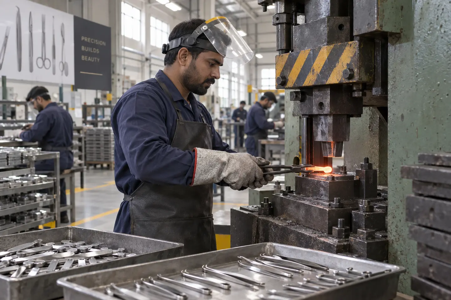 Pakistani factory worker forging a beauty instrument blank
